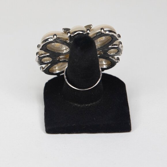 Fashion Ring Size 5 Faux Pearls‎ Faux Diamonds Star Design Faux Silver Band - Picture 4 of 13